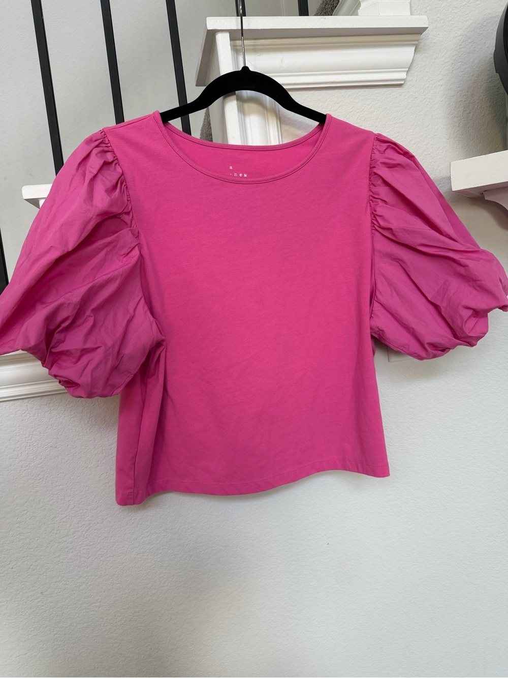 a new day Hot Pink Puff-Sleeve Short Sleeve Top